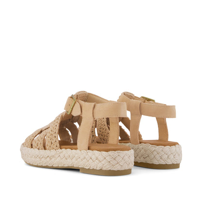 Jac Fisherman Sandal - Caramel Crochet Back View