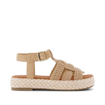 Jac Fisherman Sandal - Caramel Crochet Side View