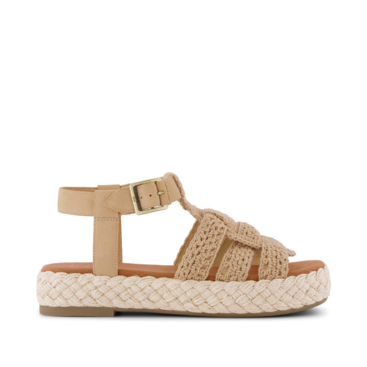 Jac Fisherman Sandal - Caramel Crochet Side View