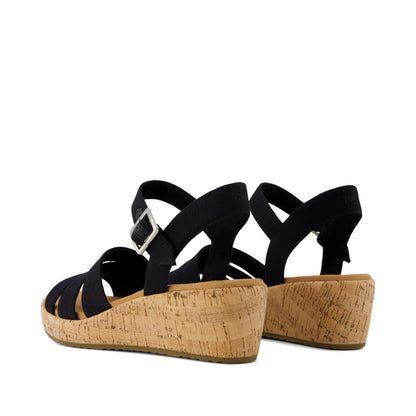 Julia Wedge Sandal - Black Woven Back View