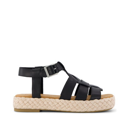 Jac Fisherman Sandal - Black Leather Side View