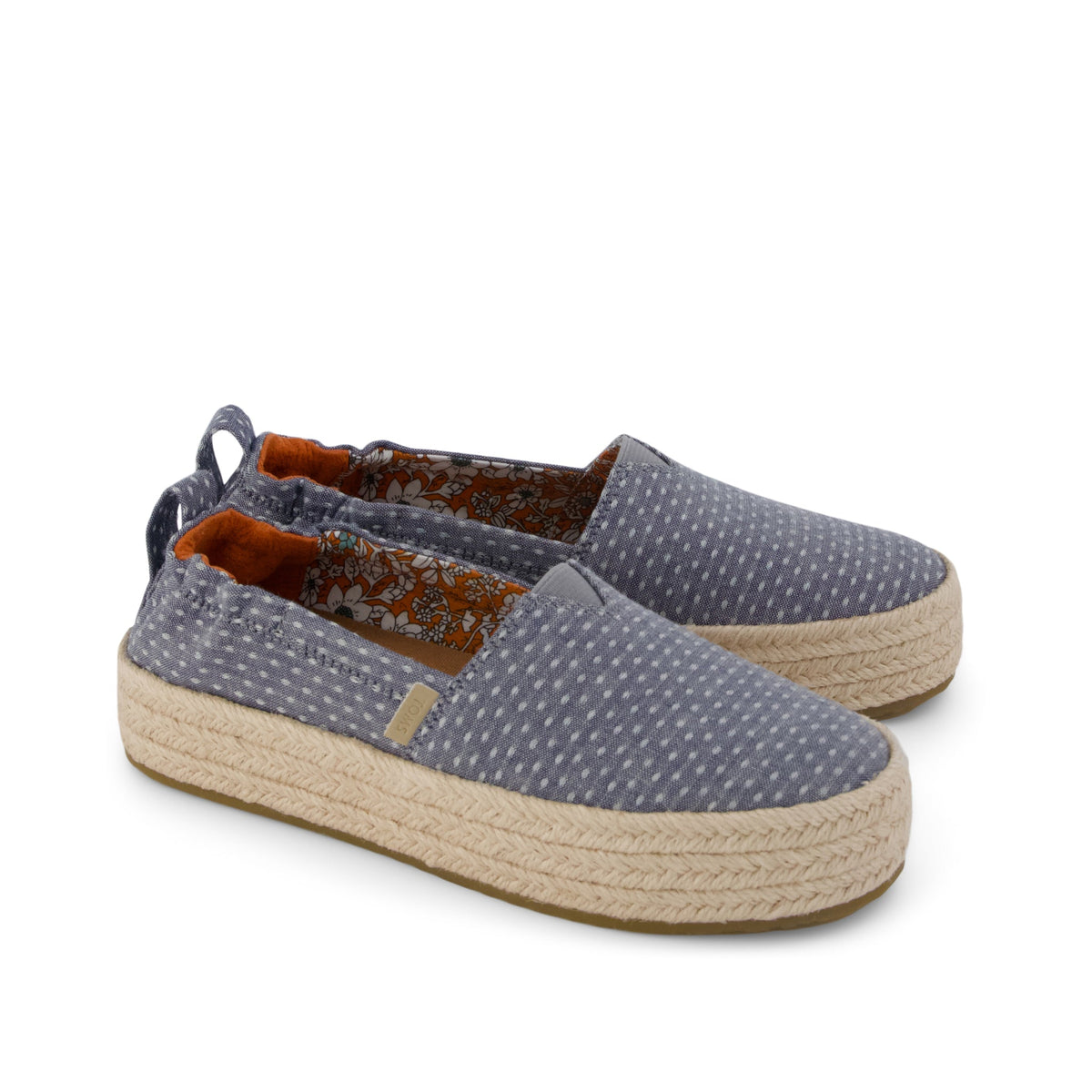 Valencia Platform Kids Espadrille - Niagara Mist Chambray Dot Front View