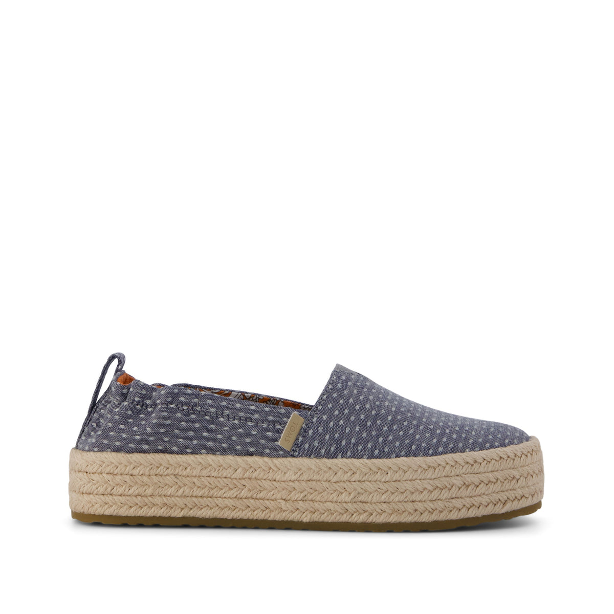 Valencia Platform Kids Espadrille - Niagara Mist Chambray Dot Side View