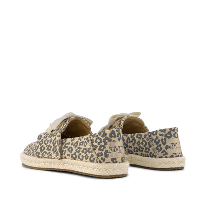 Carolina Lace-Up Kids Espadrille - Natural Leopard Print Back View