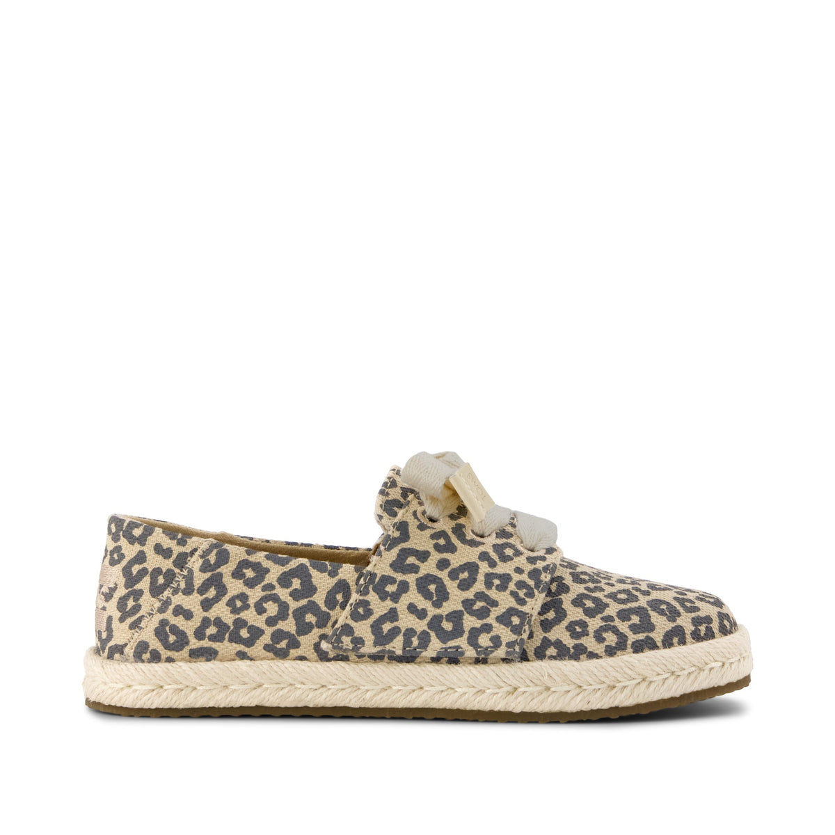 Carolina Lace-Up Kids Espadrille - Natural Leopard Print Side View