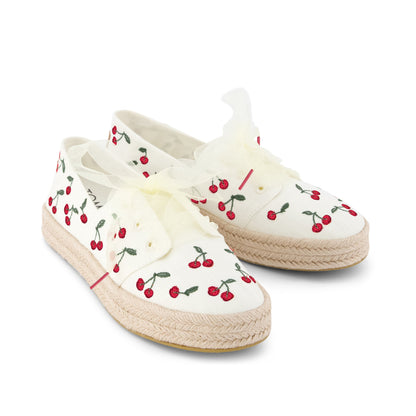 Carolina Lace-Up Espadrille - Cherry Embroidery Front View