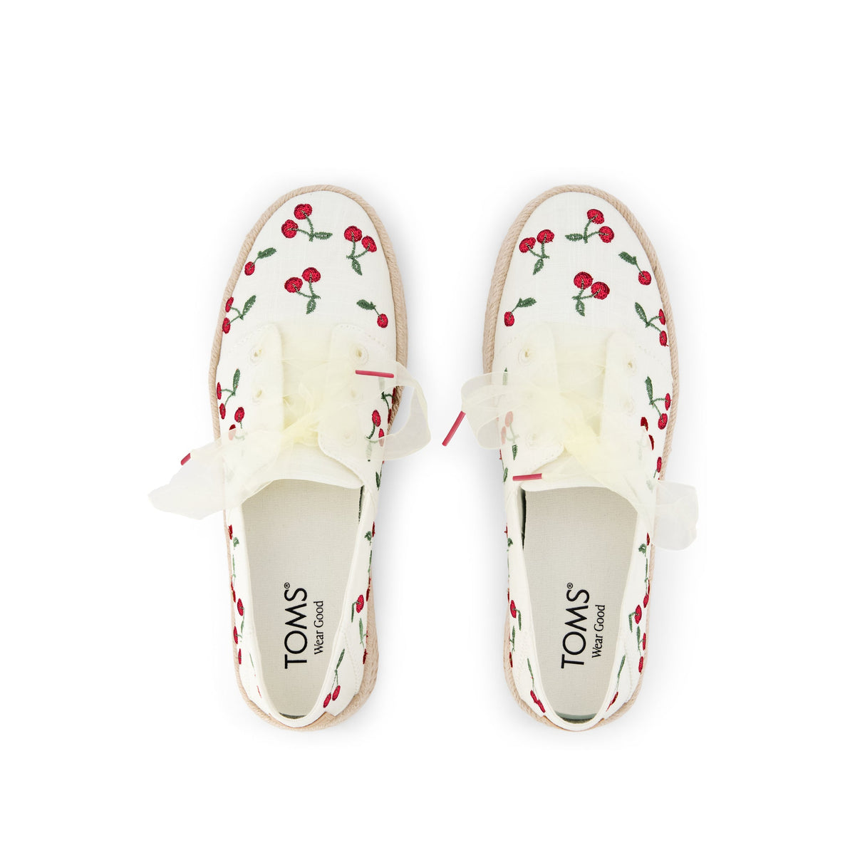 Carolina Lace-Up Espadrille - Cherry Embroidery Top View