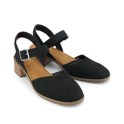Jaclyn Heel - Black Perforated Leather Front View