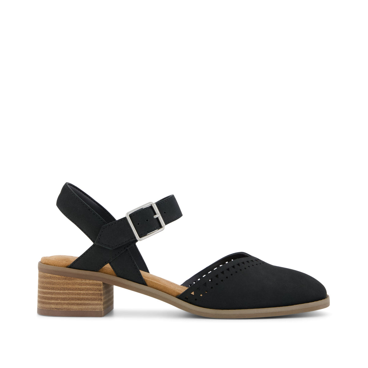 Jaclyn Heel - Black Perforated Leather Side View