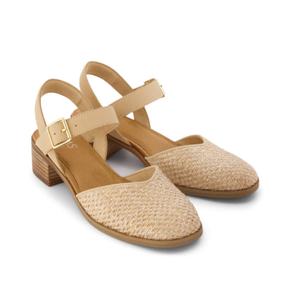 Jaclyn Heel - Natural Metallic Raffia Front View