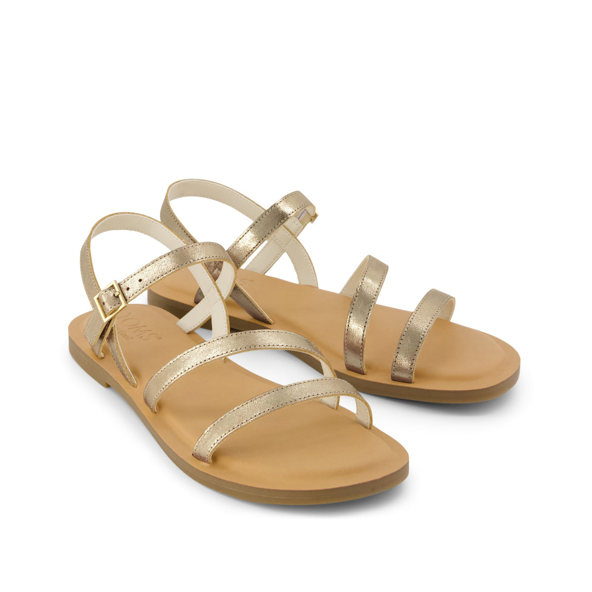 Kira Strappy Sandal - Gold Leather Front View