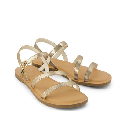 Kira Strappy Sandal - Gold Leather Front View