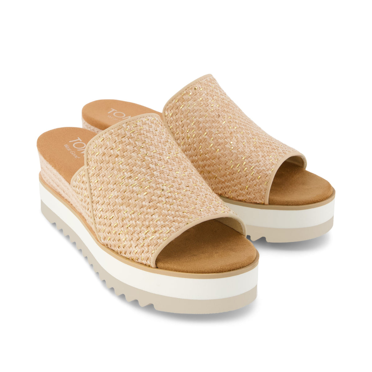 Diana Mule Wedge Sandal - Natural Metallic Raffia Front View