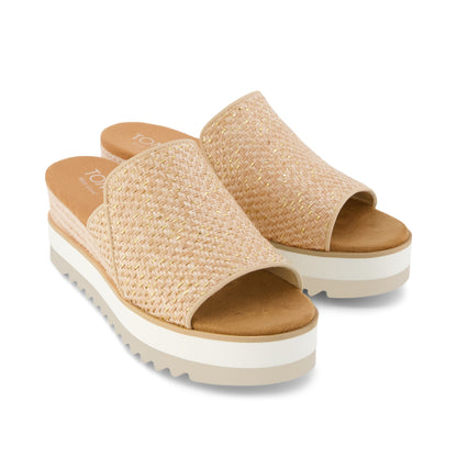 Diana Mule Wedge Sandal - Natural Metallic Raffia Front View