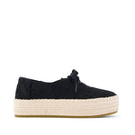 Valencia Lace-Up Platform Espadrille - Black Floral Crochet Side View