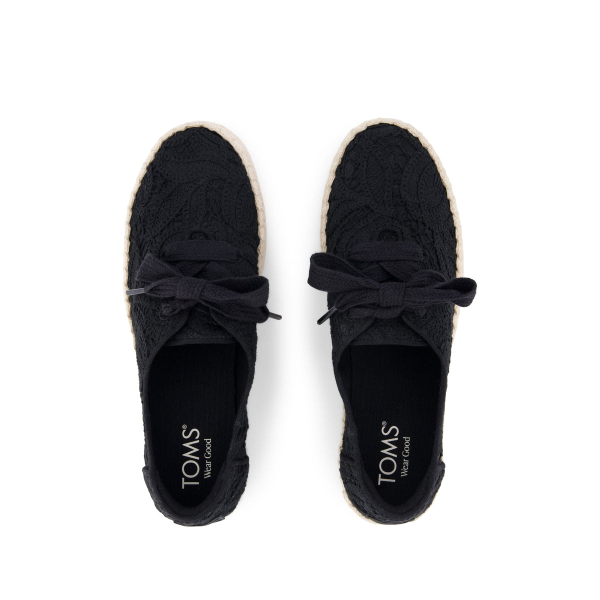 Valencia Lace-Up Platform Espadrille - Black Floral Crochet Top View