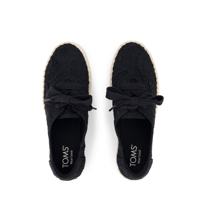 Valencia Lace-Up Platform Espadrille - Black Floral Crochet Top View