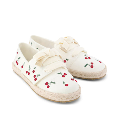 Carolina Lace-Up Kids Espadrille - Embroidered Cherries Front View