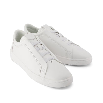 TRVL Lite Miles Lace-Up Sneaker - Water Resistant White Leather Front View