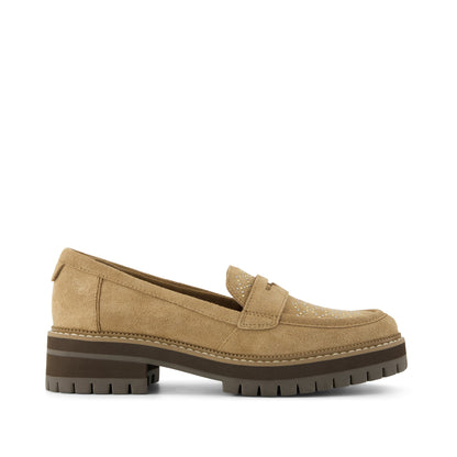 Cara Loafer - Toffee Suede w/ Studs Side View