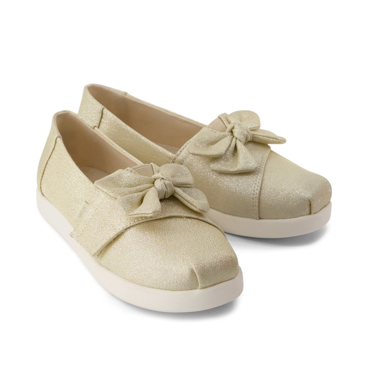 Alpargata Classic Kids Shoe - Champagne Soft Shimmer with Bow Front View