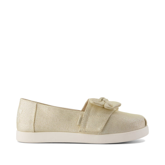 Alpargata Classic Kids Shoe - Champagne Soft Shimmer with Bow Side View