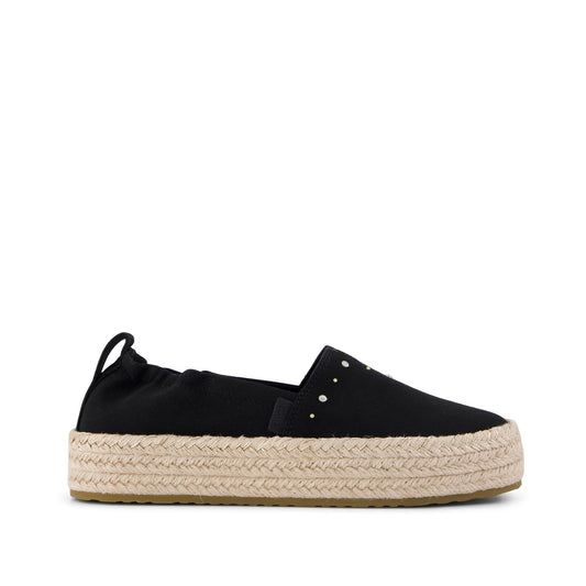Valencia Platform Kids Espadrille - Black Brushed Twill Side View