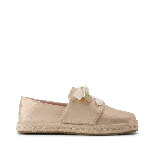 Carolina Lace-Up Kids Espadrille - Seashell Metallic Faux Leather Side View