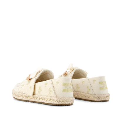 Carolina Lace-Up Kids Espadrille - Metallic Embroidered Palm Trees Back View