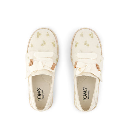 Carolina Lace-Up Kids Espadrille - Metallic Embroidered Palm Trees Top View