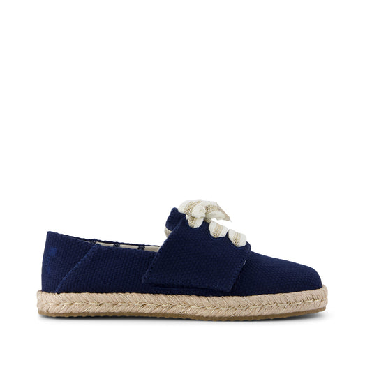 Carolina Lace-Up Kids Espadrille - Navy Beachside Woven Side View