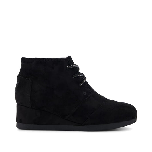 Desert Wedge Kids Boot - Black Microsuede Side View