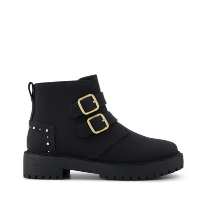 Simone Kids Boot - Black Nubuck Faux Leather w/ Studs Side View