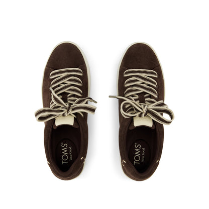 Rea Lace-Up Platform Sneaker - Chocolate Brown Suede Top View