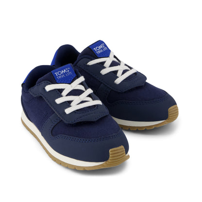 TRVL LITE Retro Runner Toddler Sneaker - Water Repellent Multi Navy Vintage Twill Front View