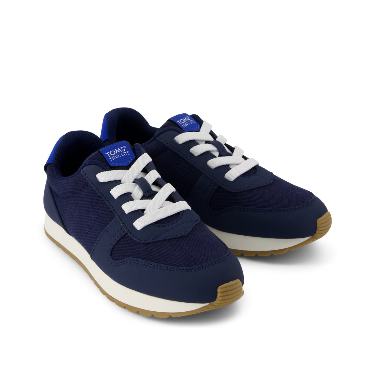 TRVL LITE Retro Runner Kids Sneaker - Water Repellent Multi Navy Vintage Twill Front View