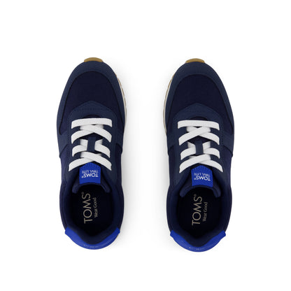 TRVL LITE Retro Runner Kids Sneaker - Water Repellent Multi Navy Vintage Twill Top View