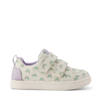 Cruz Double Strap Toddler Sneaker - Egret Foil Rainbows Side View