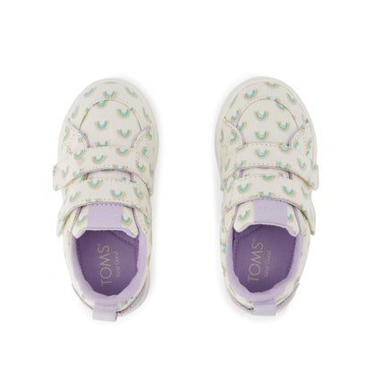 Cruz Double Strap Toddler Sneaker - Egret Foil Rainbows Top View