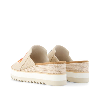 Diana Mule Wedge Sandal - Embroidered Tropical Floral Back View