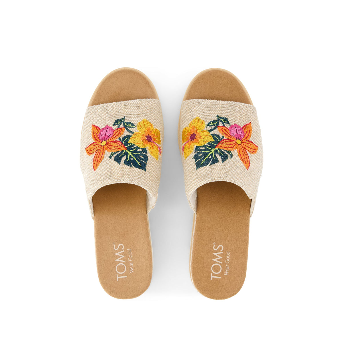 Diana Mule Wedge Sandal - Embroidered Tropical Floral Top View