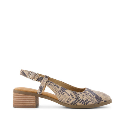 Jaclyn Slingback Heel - Taupe Snake Print Suede Side View