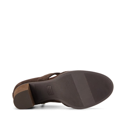 Milan Nova Heel - Chocolate Brown Kid Suede Bottom Sole View