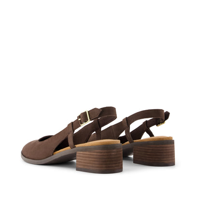 Jaclyn Slingback Heel - Chocolate Brown Nubuck Leather Back View