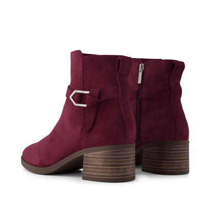 Delilah Buckle Ankle Boot - Dark Burgundy Suede Back View