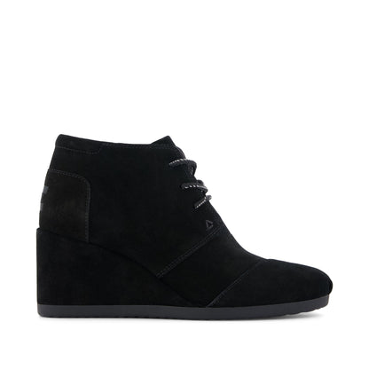 Desert Wedge Ankle Bootie - Black Suede Side View