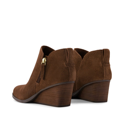 Goldie Wedge Ankle Bootie - Hot Cocoa Suede Back View