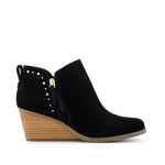 Goldie Wedge Ankle Bootie - Black Suede w/ Studs Side View
