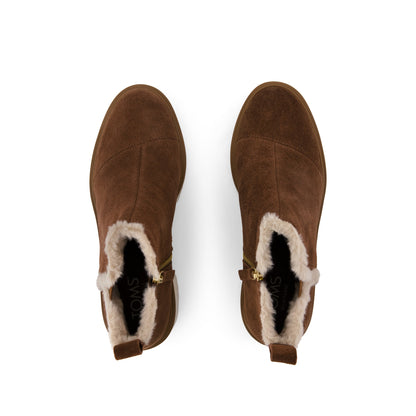 Maude Wedge Boot - Hot Cocoa Suede w/ Faux Fur Top View