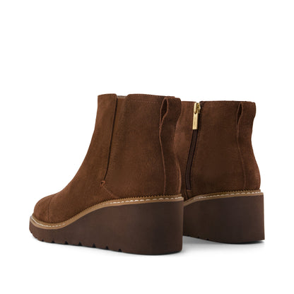 Mina Wedge Boot - Water Repellent Hot Cocoa Suede Back View